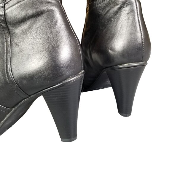 Black fur lined Italian Leather Tall boots with super adjustable calf size 7 - Picture 9 of 15